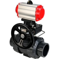 Кран шаровой BV4242E-FP-GRM-ISO Дн80 Ру10 полнопроходной, корпус - НПВХ, шар - НПВХ, уплотнение - EPDM, с пневмоприводом PA-DA-065, пневмораспределителем 4M310-08 DC24V и ручным дублером MON1-250-T26-ISO