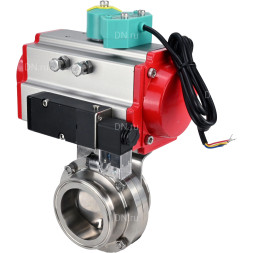 Затвор дисковый поворотный кламповый WBV3131S-2W-C-H Ду80 Ру10 корпус - пищевая нержавеющая сталь 304, уплотнение - Silicon, с пневмоприводом PA-DA-052, пневмораспределителем 4M310-08 AC220V и магнитным переключателем ALS200D
