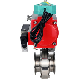 Затвор дисковый поворотный кламповый WBV3131S-2W-C-H Ду80 Ру10 корпус - пищевая нержавеющая сталь 304, уплотнение - Silicon, с пневмоприводом PA-DA-052, пневмораспределителем 4M310-08 AC220V и магнитным переключателем ALS200D