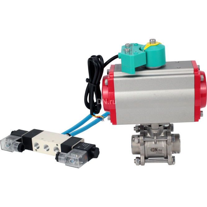 Кран шаровой BV3232P(3pc)-FP-W-ISO-H Ду15 Ру63 полнопроходной, корпус - нержавеющая сталь 316, уплотнение - PTFE, под приварку, с пневмоприводом PA-DA-052, пневмораспределителем 4V320-10 AC220V и магнитным переключателем ALS200D в Перми