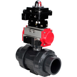Кран шаровой BV4242E-FP-GRM-ISO Дн32 Ру10 полнопроходной, корпус - НПВХ, шар - НПВХ, уплотнение - EPDM, с пневмоприводом PA-SA-052, пневмораспределителем 4M310-08 AC220V и БКВ APL-410N EX