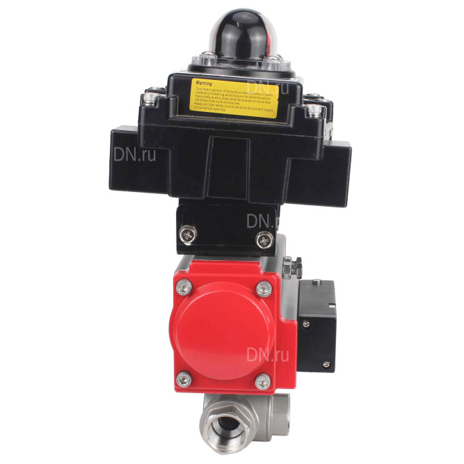 Кран шаровой BV3232P(4pc)-SP-3WL-T-ISO-H Ду10 Ру63 стандартнопроходной трехходовой L-тип, нержавеющая сталь SS316, внутренняя резьба, PTFE, пн.приводом PA-DA-052, пн.распределителем 4M310-08 DC24V и БКВ APL-410N EX в Перми