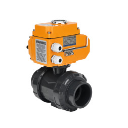 Кран шаровой BV4242E-FP-GRM-ISO Дн65 Ру10 полнопроходной, корпус - НПВХ, шар - НПВХ, уплотнение - EPDM, с электроприводом QT-N-005EM-O1-380VAC-У1 HARK
