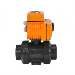 Кран шаровой BV4242E-FP-GRM-ISO Дн65 Ру10 полнопроходной, корпус - НПВХ, шар - НПВХ, уплотнение - EPDM, с электроприводом QT-N-005EM-O1-380VAC-У1 HARK