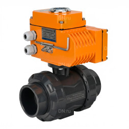 Кран шаровой BV4242E-FP-GRM-ISO Дн65 Ру10 полнопроходной, корпус - НПВХ, шар - НПВХ, уплотнение - EPDM, с электроприводом QT-N-005EM-O1-380VAC-У1 HARK