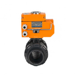 Кран шаровой BV4242E-FP-GRM-ISO Дн65 Ру10 полнопроходной, корпус - НПВХ, шар - НПВХ, уплотнение - EPDM, с электроприводом QT-N-005EM-O1-380VAC-У1 HARK