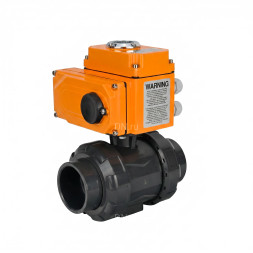 Кран шаровой BV4242E-FP-GRM-ISO Дн65 Ру10 полнопроходной, корпус - НПВХ, шар - НПВХ, уплотнение - EPDM, с электроприводом QT-N-005EM-O1-380VAC-У1 HARK