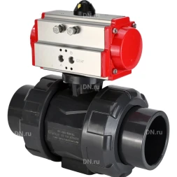 Кран шаровой BV4242E-FP-GRM-ISO Дн65 Ру10 полнопроходной, корпус - НПВХ, шар - НПВХ, уплотнение - EPDM, с пневмоприводом PA-DA-065 двойного действия