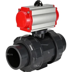 Кран шаровой BV4242E-FP-GRM-ISO Дн65 Ру10 полнопроходной, корпус - НПВХ, шар - НПВХ, уплотнение - EPDM, с пневмоприводом PA-DA-065 двойного действия