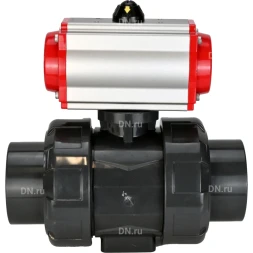 Кран шаровой BV4242E-FP-GRM-ISO Дн65 Ру10 полнопроходной, корпус - НПВХ, шар - НПВХ, уплотнение - EPDM, с пневмоприводом PA-DA-065 двойного действия