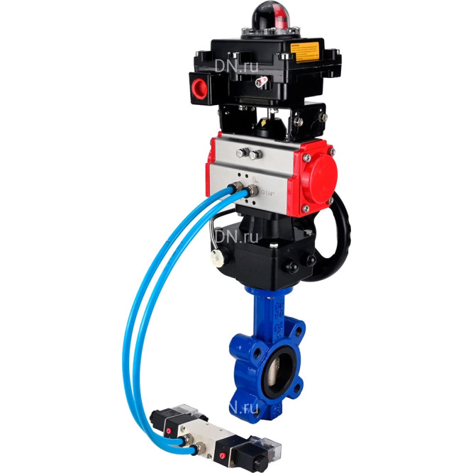 Затвор дисковый поворотный WBV1616E-2W-Fb-H Ду65 Ру16 LUG, корпус - чугун QT450, диск - чугун QT450, уплотнение - EPDM, с пневмоприводом PA-DA-065, пневмораспределителем 4M320-10 AC220V, ручным дублером MON1-250-T26-ISO и БКВ APL-410N EX в Перми