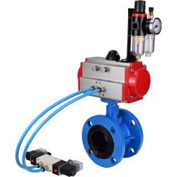 Затвор дисковый поворотный WBV1313E-2W-F-H Ду200 Ру16 фланцевый, корпус - чугун GGG40, диск - чугун GGG40, уплотнение - EPDM, с пневмоприводом PA-DA-140, пневмораспределителем 4V320-10 AC220V и БПВ AFC2000
