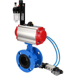 Затвор дисковый поворотный WBV1313E-2W-F-H Ду200 Ру16 фланцевый, корпус - чугун GGG40, диск - чугун GGG40, уплотнение - EPDM, с пневмоприводом PA-DA-140, пневмораспределителем 4V320-10 AC220V и БПВ AFC2000