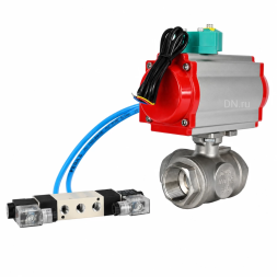 Кран шаровой BV3232P(4pc)-SP-3WL-T-ISO-H WDVF Ду65 Ру40 стандартнопроходной, 3-ходовой L-тип, внутренняя резьба, нержавеющая сталь AISI 316, с пневмоприводом PA-DA-105, пневмораспределителем 4V320-10 AC220V и магнитным переключателем ALS200D