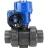 Кран шаровой BV4242E-FP-GRM-ISO Дн40 Ру10 полнопроходной, корпус - НПВХ, шар - НПВХ, уплотнение - EPDM, с электроприводом QT-N-005M-O2-380VAC-У1 с моментной муфтой и штурвалом в Перми