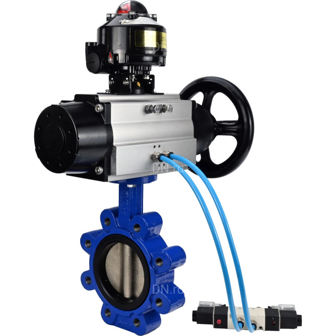 Затвор дисковый поворотный WBV1616N-2W-Fb-H Ду125 Ру16 LUG корпус - чугун QT450, диск - чугун QT450, уплотнение - NBR, с пневмоприводом PA-DA-105-1, пневмораспределителем 4V320-08 AC220V и БКВ APL-510N EX в Перми