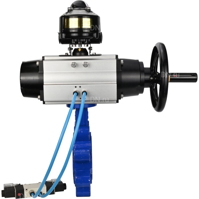 Затвор дисковый поворотный WBV1616N-2W-Fb-H Ду125 Ру16 LUG корпус - чугун QT450, диск - чугун QT450, уплотнение - NBR, с пневмоприводом PA-DA-105-1, пневмораспределителем 4V320-08 AC220V и БКВ APL-510N EX в Перми