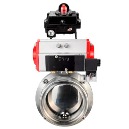 Затвор дисковый поворотный WBV3131S-2W-T-H Ду15 Ру10 резьбовой, пищевая нержавеющая сталь 304, уплотнение – Silicon, с пневмоприводом PA-DA-052, пневмораспределителем 4M310-08 AC220V и БКВ APL-410N EX