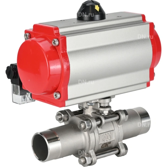 Кран шаровой BV3131P(3pc)-FP-W-ISO-H LONG Ду50 Ру40 полнопроходной, корпус - нержавеющая сталь 304, уплотнение - PTFE, под приварку, с пневмоприводом PA-DA-083 и пневмораспределителем 4M310-08 DC24V в Перми