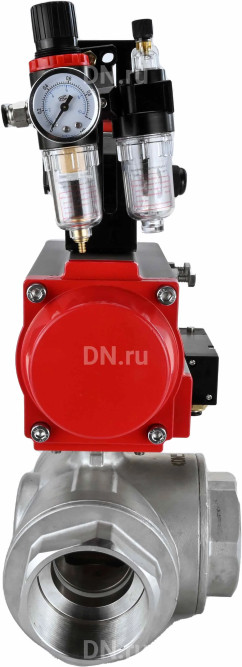 Кран шаровой BV3232P(4pc)-SP-3WL-T-ISO-H Ду65 Ру40 стандартнопроходной трехходовой L-тип, нержавеющая сталь SS316, внутренняя резьба, уплотнение - PTFE, пн.приводом PA-SA-105, пн.распределителем 4M310-08 AC220V, БКВ APL-210N и БПВ AFC2000 в Перми