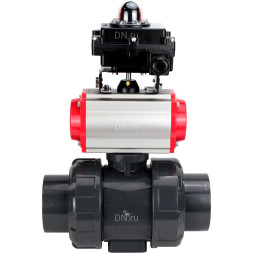 Кран шаровой BV4242E-FP-GRM-ISO Дн65 Ру10 полнопроходной, корпус - НПВХ, шар - НПВХ, уплотнение - EPDM, с пневмоприводом PA-SA-065, пневмораспределителем 4M310-08 AC220V и БКВ APL-410N EX