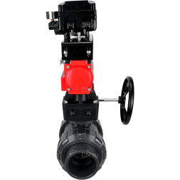 Кран шаровой BV4242E-FP-GRM-ISO Дн20 Ру10 полнопроходной, корпус - НПВХ, шар - НПВХ, уплотнение - EPDM, с пневмоприводом PA-DA-052, ручным дублером MON1-250-T26-ISO и пневмопозиционером YT-1000RSN с обратной связью
