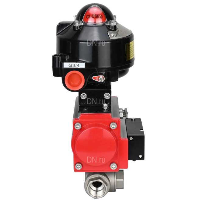 Кран шаровой BV3232P(4pc)-SP-3WL-T-ISO-H 3/8″ Ду10 Ру63 стандартнопроходной трехходовой L-тип, нержавеющая сталь SS316, внутренняя резьба, уплотнение - PTFE, с пн.приводом PA-DA-052 пн.распределителем 4M310-08 AC220V и БКВ APL-510N-EX в Перми