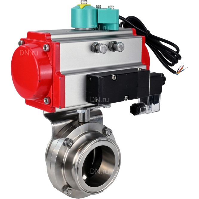 Затвор дисковый поворотный кламповый WBV3131S-2W-C-H Ду25 Ру10 корпус - пищевая нержавеющая сталь 304, уплотнение - Silicon, с пневмоприводом PA-DA-052, пневмораспределителем 4M310-08 DC24V и магнитным переключателем ALS200D в Перми