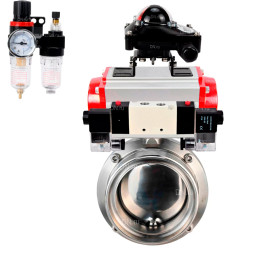 Затвор дисковый поворотный WBV3131S-2W-T-H Ду15 Ру10 резьбовой, пищевая нержавеющая сталь 304, уплотнение – Silicon, с пневмоприводом PA-DA-065, пневмораспределителем 4V320-08 AC220V, БКВ APL-210N и БПВ AFC2000