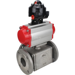 Кран шаровой BV3232P(4pc)-FP-3WL-F Ду25 Ру16 полнопроходной трехходовой, фланцевый, корпус - нержавеющая сталь SS316, с пневмоприводом PA-DA-052 двойного действия и БКВ APL-510N EX