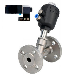 Клапан отсечной пневматический VSP3241P-F-1PNC Ду50 Ру25, корпус - нержавеющая сталь CF8M (AISI 316), корпус привода - пластик, с пневмораспределителем 3VM210-08-NC DC24V