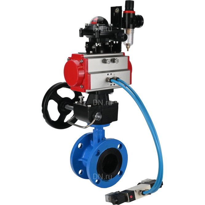 Затвор дисковый поворотный WBV1313E-2W-F-H Ду65 Ру16 фланцевый, корпус - чугун GGG40, диск - чугун GGG40, EPDM, с пневмоприводом PA-DA-105, пневмораспределителем 4V320-08 AC220V, БКВ APL-210N, ручным дублером MON1-250-T26-ISO и БПВ AFC2000 в Перми