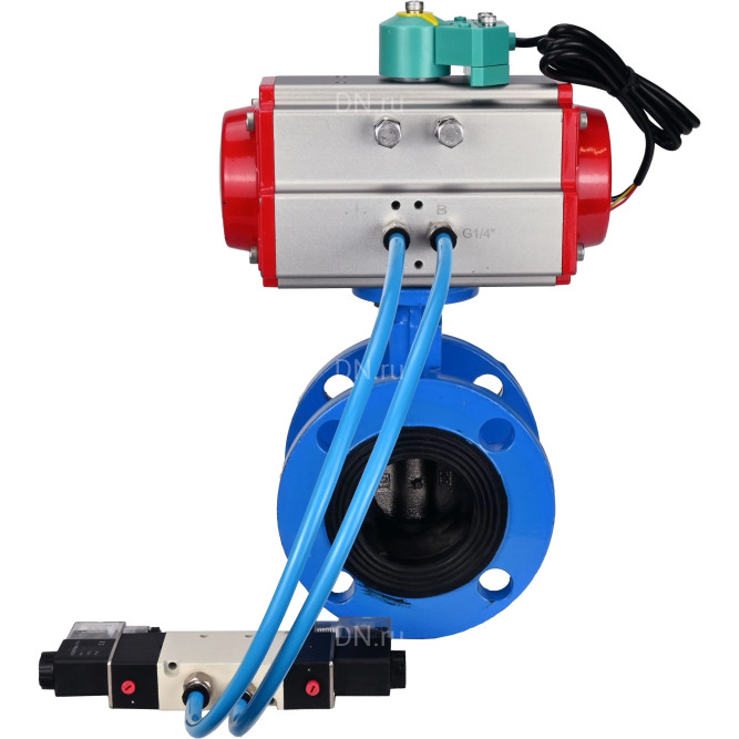 Затвор дисковый поворотный WBV1313E-2W-F-H Ду50 Ру16 фланцевый, корпус - чугун GGG40, диск - чугун GGG40, уплотнение - EPDM, с пневмоприводом PA-DA-105, пневмораспределителем 4V320-10 AC220V и магнитным переключателем ALS200D в Перми